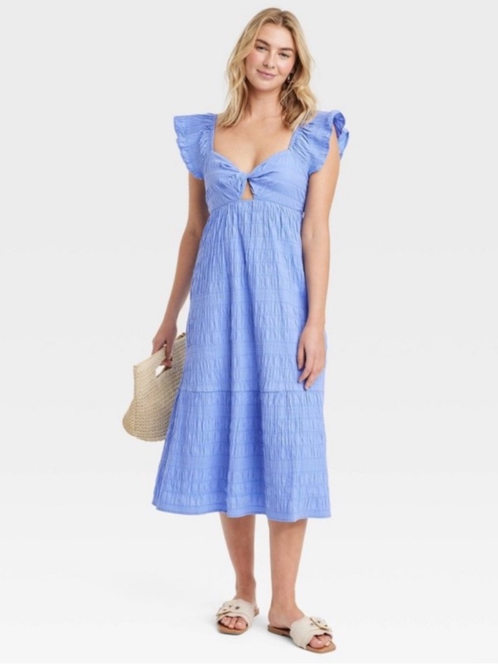 Universal Thread Flutter Short Sleeve A-Line Midi Maxi Dress Blue Size Medium